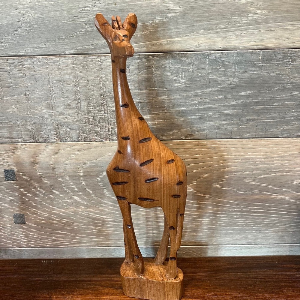 Wooden Giraffe Animal Hand Carved 12" Africa Kenya Wood Carving‎